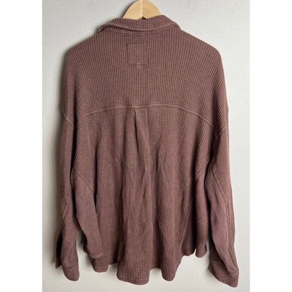 Aerie Waffle Knit Thermal Button Down Shirt Shacket Mauve Brown Large Women’s - Picture 2 of 6
